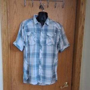 BKE Green and White Plaid Short-Sleeve Button-Down Shirt